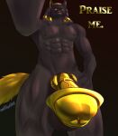 abs absurd_res animal_genitalia animal_penis anthro black_background black_body black_fur black_hair black_nipples black_nose black_skin canid canine canis command dialogue dreadlocks equine_genitalia equine_penis first_person_view fur genitals glowing glowing_eyes gold_(metal) gold_hair_ring gold_jewelry gold_penis hair hand_on_hip headdress hi_res hybrid_genitalia hybrid_penis jackal jewelry knot knotted_equine_penis knotted_penis looking_at_viewer looking_down looking_down_at_viewer low-angle_view male mammal metal_penis muscular muscular_male navel nipples nsfowork obliques open_mouth pecs penis simple_background solo standing tail talking_to_viewer text vein veiny_penis worm&#039;s-eye_view yellow_tail