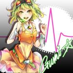  goggles goggles_on_head green_eyes green_hair gumi headphones headset music open_mouth short_hair singing skirt smile solo vocaloid wrist_cuffs yan_wong 