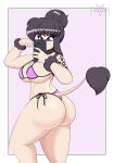 absurd_res alys_faiblesse_(zelripheth) anthro arm_tattoo arm_tuft big_breasts big_butt bikini black_eyeshadow black_hair breasts butt canid canine canis cellphone clothing domestic_dog electronics eyebrow_piercing eyeshadow facial_piercing female hair hi_res makeup mammal phone piercing poodle purple_eyes selfie side_boob side_view simple_background solo standard_poodle swimwear tail tail_tuft tattoo tuft two-piece_swimsuit wide_hips wrist_tuft zelripheth