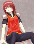  1girl arc_the_lad arc_the_lad_iii bandage bandages cheryl_(arc_the_lad) female hosi pants red_eyes red_hair redhead shirt short_hair sitting solo 
