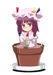  :&lt; bespectacled book flower_pot glasses hat jitome kuze long_hair patchouli_knowledge purple_eyes purple_hair solo touhou 