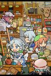  4girls alarm_clock bamboo_steamer book broom clock daruma_doll doll famicom game_boy game_console handheld_game_console highres hong_meiling hounori hourglass inkwell izayoi_sakuya kourindou ladle morichika_rinnosuke multiple_girls patchouli_knowledge pennant pocket_watch quill refrigerator remilia_scarlet rice_cooker rockman rockman_(classic) room spatula stereo stove tongs touhou watch xbox 