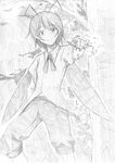  androgynous antennae graphite_(medium) greyscale monochrome reverse_trap short_hair sketch solo touhou traditional_media tsuji_kazuho wriggle_nightbug 