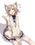  animal_ears annoyed brown_eyes brown_hair cat_ears cat_tail dress fangs hands jacket original shiromiso short_hair solo tail 