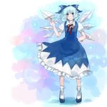  archa bad_id bad_pixiv_id blue_eyes blue_hair cirno fairy hair_ribbon hand_on_hip ice ribbon solo touhou wings 