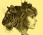  bad_id bad_pixiv_id commentary_request face kobuushi monochrome profile realistic simple_background solo symmetry tiger toramaru_shou touhou 