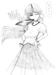  cup greyscale hand_on_hip horn hoshiguma_yuugi monochrome one_eye_closed sakazuki sketch smile solo touhou traditional_media translated tsuji_kazuho webclap 