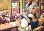  2girls animal_ears bad_id bad_pixiv_id blue_eyes bottle braid brown_hair cleavage_cutout furry horns jar long_hair map multiple_girls pink_hair pixiv_fantasia pixiv_fantasia_4 pointy_ears s0ad096 shop shopping tail tail_ornament white_hair 