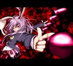  animal_ears bad_id bad_pixiv_id blazer bullet bunny_ears danmaku foreshortening from_behind highres jacket letterboxed long_hair long_sleeves looking_back momijioroshi open_mouth purple_hair red_eyes reisen_udongein_inaba skirt solo thighhighs touhou zettai_ryouiki 