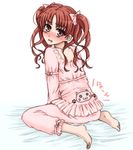  bad_id bad_pixiv_id barefoot blush brown_hair cat feet long_hair looking_back nmoo pajamas red_eyes shirai_kuroko sitting sleepwear solo to_aru_kagaku_no_railgun to_aru_majutsu_no_index twintails wariza 