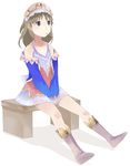  atelier_(series) atelier_totori bad_id bad_pixiv_id bare_shoulders blonde_hair blue_sleeves boots dress katakura_supipi knee_boots pink_footwear purple_hair sitting solo totooria_helmold 