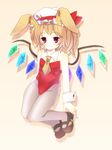  :&lt; animal_ears bad_id bad_pixiv_id blonde_hair blush bunny_ears bunnysuit emuo_(mosao) flandre_scarlet flat_chest hat highres kemonomimi_mode mary_janes pantyhose ponytail purple_eyes red_eyes shoes short_hair side_ponytail solo touhou wings wrist_cuffs 