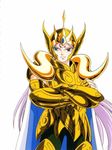  80&#039;s 80's 80s araki_shingo aries_mu aries_muu armor badass cape cloth dots facial_mark forehead_mark golden helmet himeno_michi horns knights_of_the_zodiac lemurian long_hair male male_focus oldschool purple_hair ram_horns saint_seiya sheep_horns very_long_hair white_skin 