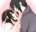  1boy 1girl black_hair blush couple durarara!! heiwajima_kasuka hetero hijiribe_ruri short_hair 