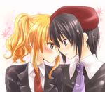  1girl beret black_hair blonde_hair hat kanon_(umineko) maekawa_suu necktie ponytail umineko_no_naku_koro_ni ushiromiya_jessica 