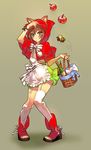  alcohol baka_to_test_to_shoukanjuu basket bee blush brown_hair bug crossdressing ein_lee garters green_eyes grimm's_fairy_tales hood insect kinoshita_hideyoshi little_red_riding_hood little_red_riding_hood_(grimm) male_focus otoko_no_ko solo thighhighs wine 