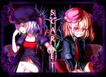  alternate_costume bad_id bad_pixiv_id bat_wings blonde_hair contemporary crossed_legs flandre_scarlet hat highres lavender_hair midriff multiple_girls necktie no_panties organ_derwald ponytail red_eyes remilia_scarlet short_hair siblings side_ponytail sisters sitting smirk thighhighs touhou wings 