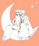  houraisan_kaguya monochrome moon multiple_girls no_hat no_headwear orange_background shirotsume sitting star touhou yagokoro_eirin 