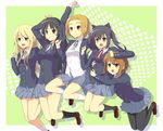  akiyama_mio animal_ears black_hair blonde_hair brown_hair cat_ears grin hair_ornament hairband hairclip highres hime_cut hirasawa_yui k-on! kotobuki_tsumugi long_hair multiple_girls nakano_azusa pantyhose school_uniform smile supertie tainaka_ritsu 