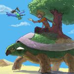  bird chatot flying jun_(pokemon) lowres pearl_(pokemon) pokemon riding torterra tortoise tree turtle 