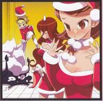  aegis_(persona) android blonde_hair breasts brown_hair christmas hat kirijou_mitsuru medium_breasts multiple_girls persona persona_3 red_hair santa_costume santa_hat scan short_hair takeba_yukari tensugi_takashi 