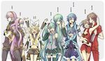  5girls alcohol breasts cleavage dress food genderswap genderswap_(ftm) genderswap_(mtf) happy hatsune_miku hatsune_mikuo headset ice_cream kagamine_len kagamine_rin kaiko kaito kiss long_hair medium_breasts megurine_luka megurine_luki meiko meito multiple_boys multiple_girls one_eye_closed sake scarf short_hair siblings skirt small_breasts thighhighs twins vocaloid yamako_(state_of_children) 