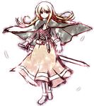  blonde_hair cape female final_fantasy final_fantasy_tactics full_body gradient gradient_background highres long_hair milleuda_folles miluda_folles rice_(pixiv436521) skirt solo white_background 