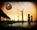  black_hair final_fantasy final_fantasy_xiii multiple_girls oerba_dia_vanille oerba_yun_fang orange_hair scenery somnium wallpaper wind_turbine windmill 