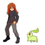  brown_eyes chikorita green nintendo pokemon red_hair redhead silver_(pokemon) 