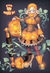  blonde_hair brown_eyes corded_phone cosplay jack-o'-lantern juuden original pantyhose phone plant pumpkin rotary_phone solo vines 