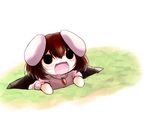  animal_ears brown_hair bunny_ears chibi hole inaba_tewi open_mouth short_hair smile solo touhou yume_shokunin 