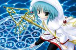  bad_id bad_pixiv_id blue_hair clock green_eyes hat hecate highres magic_circle shakugan_no_shana short_hair solo staff takano_kazumi wand 