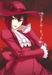  character_name dress hat hat_ribbon hoshie kuroshitsuji madam_red red red_dress red_eyes red_hair ribbon smile solo 