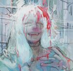  1boy blood hair_between_eyes heterochromia jujutsu_kaisen kkrmcmc long_hair mahito_(jujutsu_kaisen) male_focus sketch solo stitched_face stitched_neck stitches upper_body white_hair 