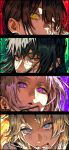  absurdres biting_own_finger black_hair blue_eyes chainsaw_man cross_scar crying crying_with_eyes_open death_devil_(chainsaw_man) earrings erupusai2 famine_devil_(chainsaw_man) grey_hair hair_over_one_eye highres jewelry long_hair looking_at_viewer messy_hair mole mole_under_eye mole_under_mouth multiple_girls multiple_moles nayuta_(chainsaw_man) open_mouth pink_eyes red_eyes ringed_eyes scar scar_on_cheek scar_on_face scar_on_nose tears yellow_eyes yoru_(chainsaw_man) 