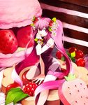  arm_support bad_id bad_pixiv_id bracelet flower food food_themed_hair_ornament fruit hair_flower hair_ornament hakusai_(tiahszld) hatsune_miku highres jewelry long_hair necktie pink_eyes pink_hair sitting skirt solo strawberry strawberry_blossoms strawberry_hair_ornament twintails very_long_hair vocaloid 