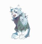  animal_ears animalization blue_eyes blue_hair dog dog_ears dog_tail full_body heterochromia jujutsu_kaisen kkrmcmc mahito_(jujutsu_kaisen) simple_background sitting stitched_arm stitched_face stitched_neck stitches tail white_background yellow_eyes 