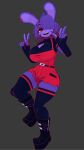 3d_(artwork) accessory anthro armwear belt big_breasts black_armwear black_boots black_clothing black_elbow_gloves black_fingerless_gloves black_footwear black_gloves black_handwear black_legwear black_shirt black_thigh_highs black_topwear bonfie_(cryptiacurves) bonnie_(fnaf) boots bottomwear breasts buckteeth clothing crossgender cryptiacurves cutout digital_media_(artwork) double_v_sign elbow_gloves eyeshadow fazclaire&#039;s_nightclub female fingerless_gloves five_nights_at_freddy&#039;s footwear gesture gloves grey_background hair hair_accessory hair_over_eye hand_gesture handwear lagomorph legwear leporid looking_at_viewer makeup mammal mtf_crossgender open_mouth open_smile overalls platform_boots platform_footwear purple_body purple_hair rabbit raised_leg red_bottomwear red_clothing red_eyes red_eyeshadow red_shorts scottgames shirt shoes short_hair short_sleeves shorts simple_background skindentation smile smiling_at_viewer solo star_accessory sweater teeth thick_thighs thigh_highs topwear turtleneck v_sign wide_hips