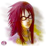  female glasses karin_(naruto) long_hair maccogl naruto naruto_shippuuden red_eyes red_hair solo upper_body zipper 