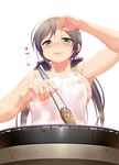  aida_takanobu apron armpits bad_id bad_pixiv_id blush breasts chopsticks eating food food_on_face green_eyes grill large_breasts love_live! love_live!_school_idol_project low_twintails meat naked_apron nipples see-through solo sweat toujou_nozomi twintails 