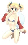  1boy blonde_hair blue_eyes boots bulge full_body gloves jacket male male_focus mistletoe pigtails sack short_twintails simple_background solo swimsuit trap twintails 