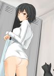  amagami ass black_eyes black_hair cat face locker looking_back md5_mismatch murasaki_iro nanasaki_ai puu_(amagami) short_hair solo towel 