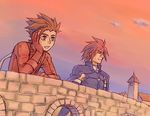  2boys age_difference akagi_haruna akaki brown_eyes brown_hair dusk father_and_son kratos_aurion lloyd_irving multiple_boys red_eyes red_hair short_hair smile spiked_hair spiky_hair tales_of_(series) tales_of_symphonia 