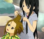  akiyama_mio bad_id bad_pixiv_id comb cutting_hair forehead hairdressing highres k-on! multiple_girls scissors suan_ringo tainaka_ritsu 