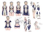  1girl belt blonde_hair blue_hairband bodysuit brown_belt curvy dress dungeon_meshi english_commentary falin_touden falin_touden_(tallman) hairband heart_belt_buckle highres leotard midriff sabertoon_artt short_hair simple_background sketch skirt standing swimsuit variant_set white_background 