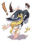  1girl banana_peel blonde_hair brown_eyes hat kirisame_marisa long_hair motion_blur open_mouth outstretched_arms rimibure shadow slipping solo touhou tripping witch_hat yellow_eyes 