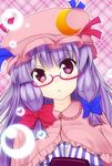  :&lt; bespectacled bubble crescent glasses hat momoda_yasuhito patchouli_knowledge purple_eyes purple_hair solo touhou 