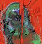  alternate_color blue_hair heterochromia jujutsu_kaisen kkrmcmc long_hair mahito_(jujutsu_kaisen) smile stitched_face stitched_neck stitches surreal upper_body 