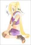  blonde_hair blue_eyes blush feet fishnets hair_ornament hair_over_one_eye hairclip katsuyu long_hair midriff naruto ponytail sitting slug solo wariza yamanaka_ino yoshizuna 