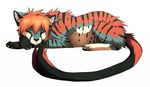  ambiguous_gender black_fur black_markings black_nose black_paw_pads blue_fur cheetah claws eyes_closed falvie feline feral fur hair hindpaw mammal markings orange_fur orange_hair pawpads paws plain_background sleeping solo stripes white_background white_fur 